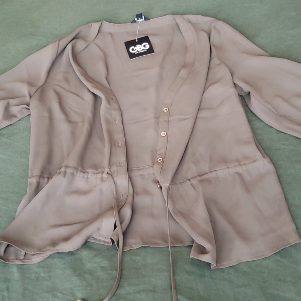 Peplum Drawstring Button down Blouse
